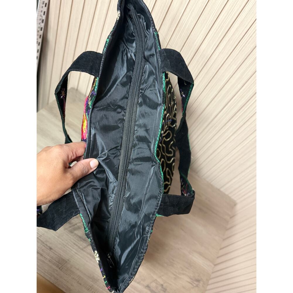 Embroidered Shoulder Tote Bag Black Floral - Picture 9 of 12